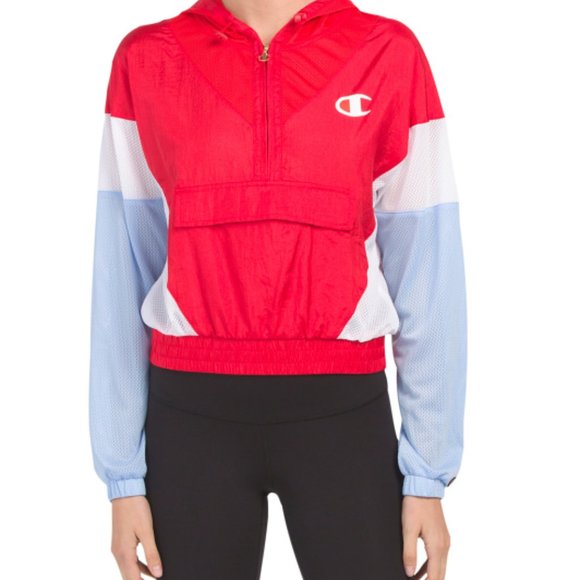Champion Womens Nylon Warm Up Pullover Jacket RED - Picture 2 of 9